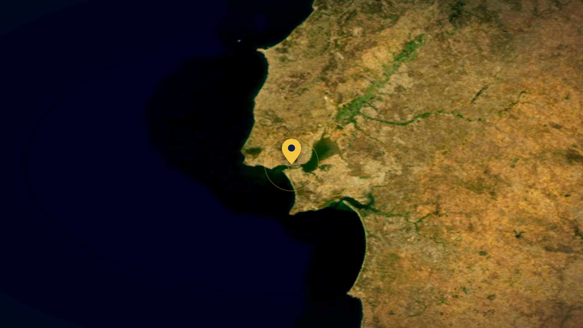Vista por satélite del estuario del Tajo con Lisboa marcada